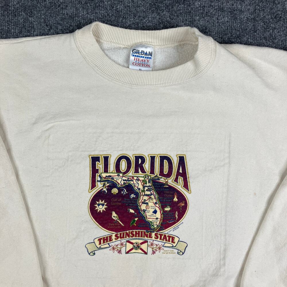 Gildan Sweatshirt Mens XL Beige Florida Sunshine State Graphic Pullover Crewneck